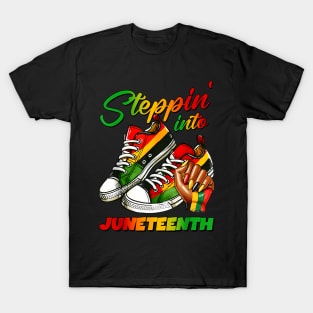 Stepping Into Juneteenth Afro Woman Black Girls Sneakers Men T-Shirt